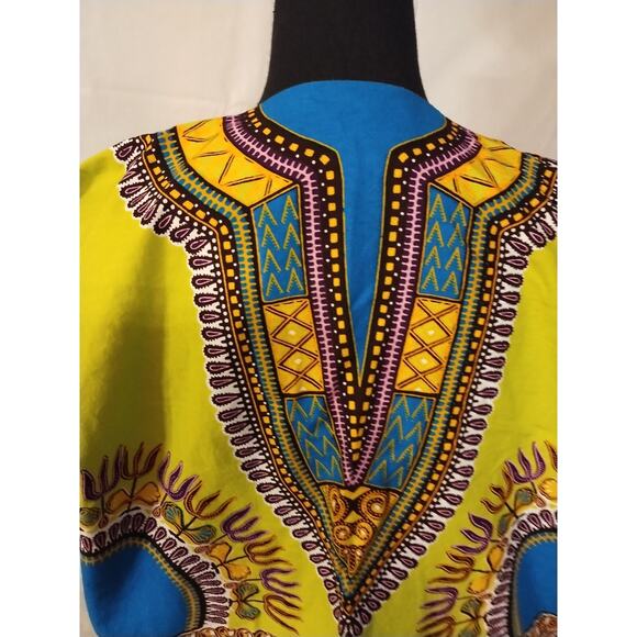 Green & Blue African Dashiki Tunic (Appears Handmade) 29" Long 46" Chest - Picture 6 of 9